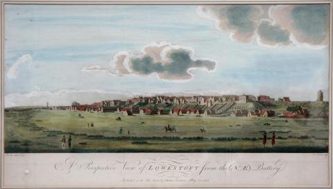 A panoramic view of Lowestoft, taken by Richard Powles from the North-east Gun Battery in 1790